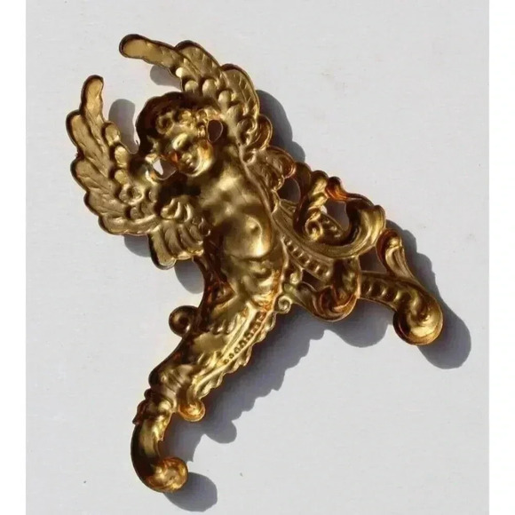 Antique Victorian Dollhouse Gold Cherub Victorian Metal Decorative Angel - Picture 2 of 2